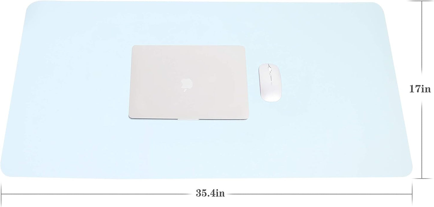 YSAGi Non-Slip Leather Desk Pad L Size, Waterproof Laptop Computer Desk Keyboard Mat, Table Protector Blotter Mat, Large Mouse Pad for Office/Work/Home/Decor(Sky Blue, 35.4" x 17")