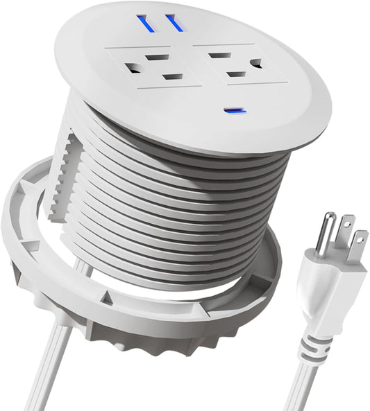 3 Inch Desktop Power Grommet,20W USB C Fast Charging Station,3-USB Port,Flush Mount,6.5 ft Power Cord.Round Recessed Power Strip,Desk Hole Grommet Outlet for Workspace,Sofa,White