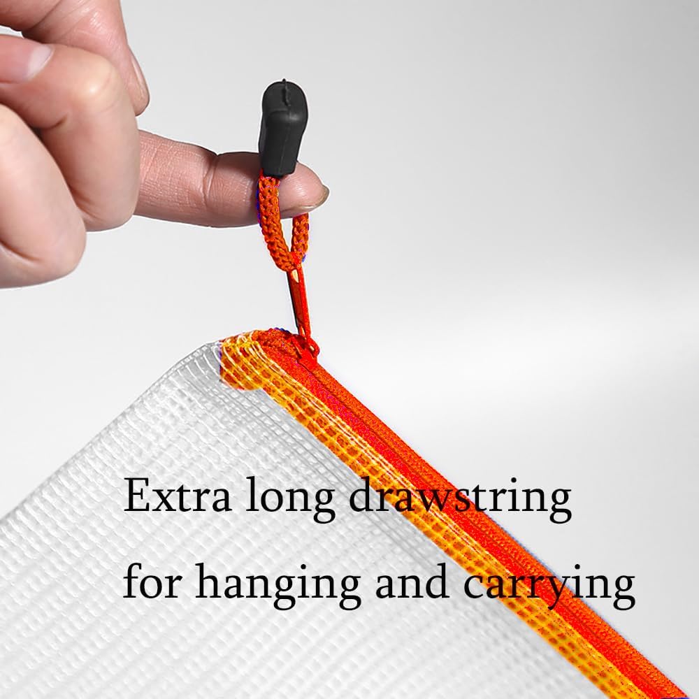 Mesh Zipper Pouch Bag,A3 Zipper Bag for Organizing Storage, Waterproof Zipper Pouch, 17" x 12"/44cm x 32cm, File Bag for School and Office Supplies (Orange)