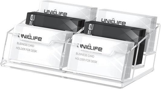 Uniclife Acrylic Business Card Holder for Desk 6 Slots Clear Business Card Display Stand for Men & Women Desktop Business Card Organizer Card Stand for Office Home Exhibition, 360 Card Capacity