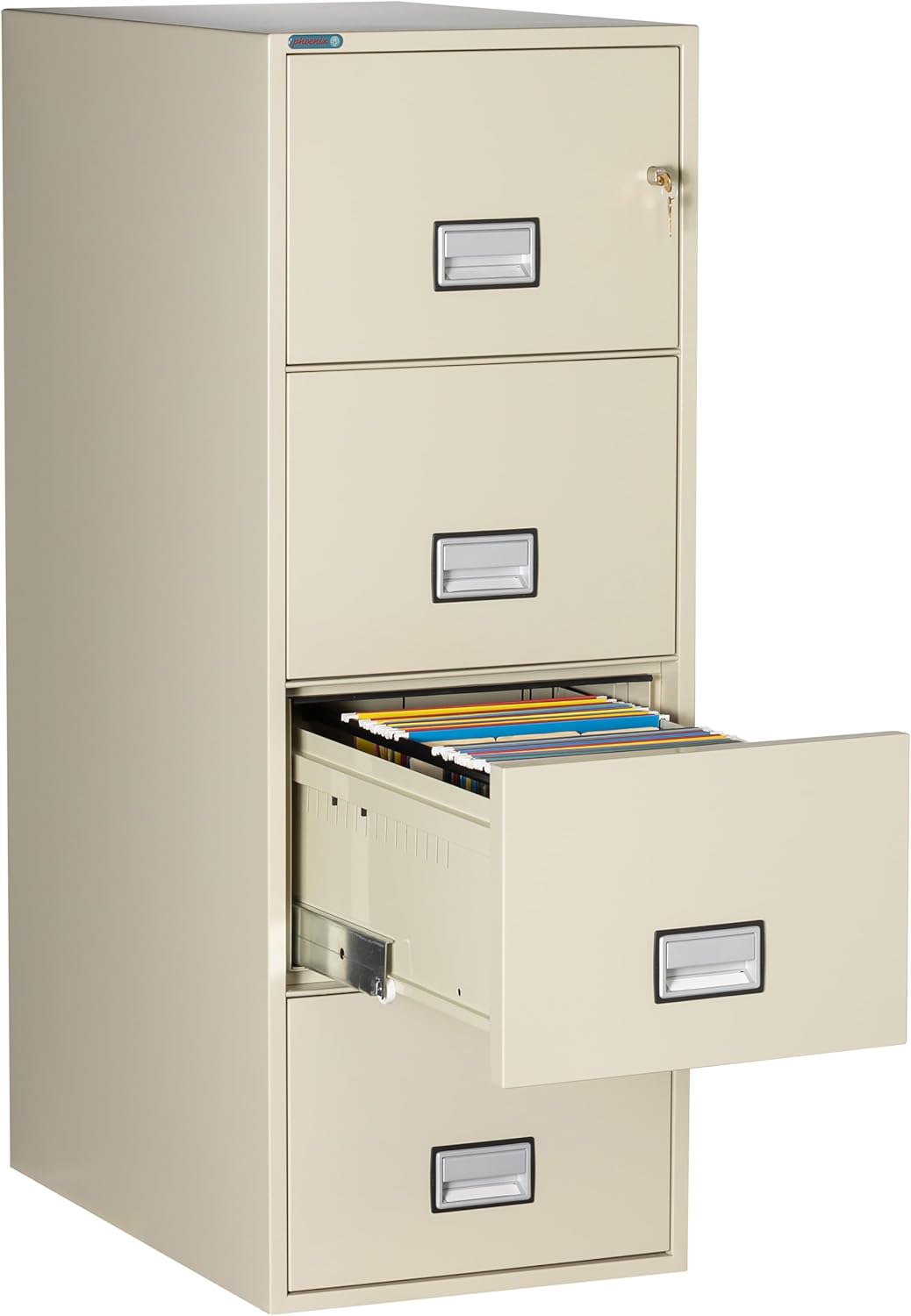 31 inch 4-Drawer Vertical Fireproof File Cabinet – Legal and Letter Size Filing – Key Lock – Water Resistant Seal – Fire and Impact Rated – Putty Finish – Model LGL4W31P