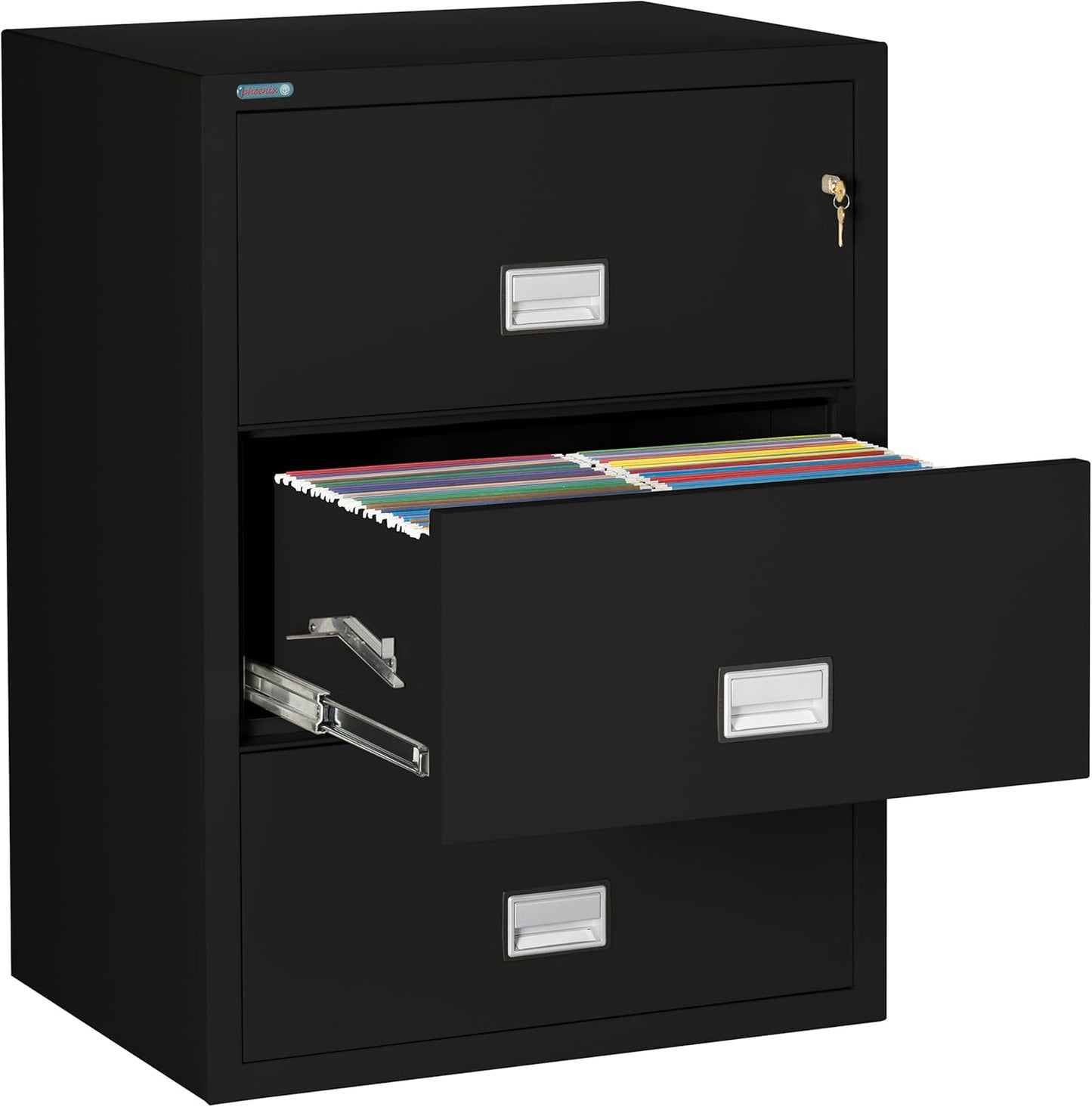 31 inch Wide 3-Drawer Lateral Fireproof File Cabinet – Legal and Letter Size Filing – Key Lock – Water Resistant – Fire Safe and Impact Rated – Black Finish – Model LAT3W31B
