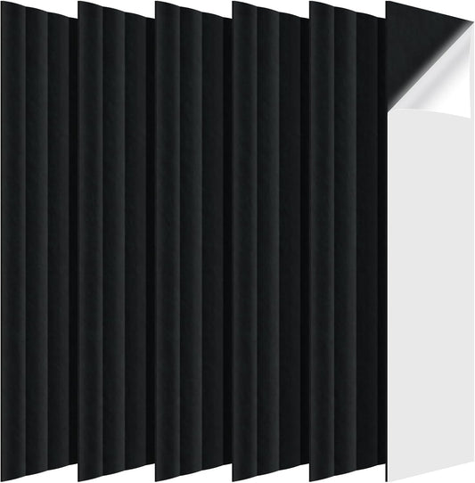 6 Pack Acoustic Panels 3D Wave Sound Proof Foam for Walls, 47.2"x11.8" Self-Adhesive Sound Absorbing Panels for Noise Reduction in Home Office & Studio, Decorative Wall Tiles (Black)