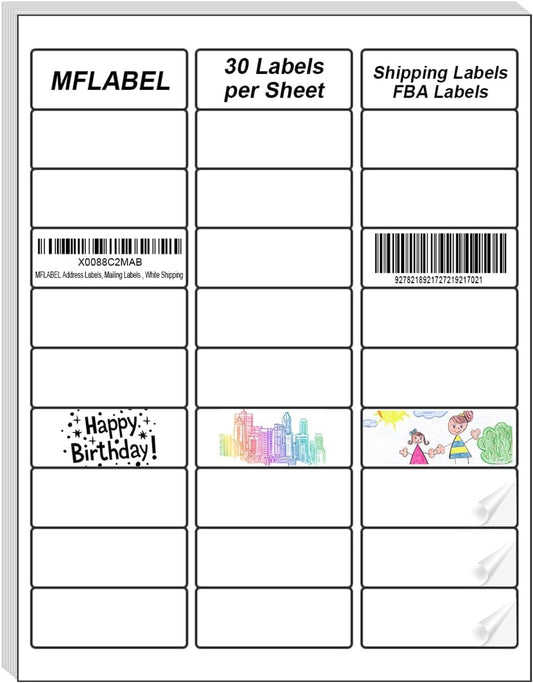MFLABEL 1" x 2-5/8" Address Labels for Laser & Inkjet Printers 15,000 White Shipping Stickers(500Sheets,30/Sheet)+48 Free Fragile Stickers | Easy Peel,Mailing Labels for Packages, Shipping