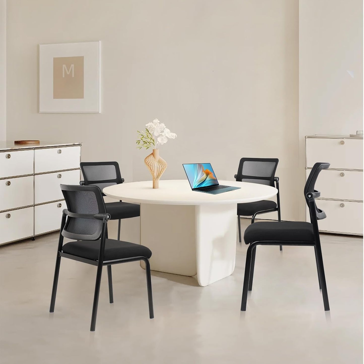 CLATINA Stacking Armless Office Waiting Room Chair with Adjustable Backrest, Stackable Mesh Guest Reception Desk Chairs with Ergonomic Lumbar Support for Conference Lobby Side School, Black, 8 Pack