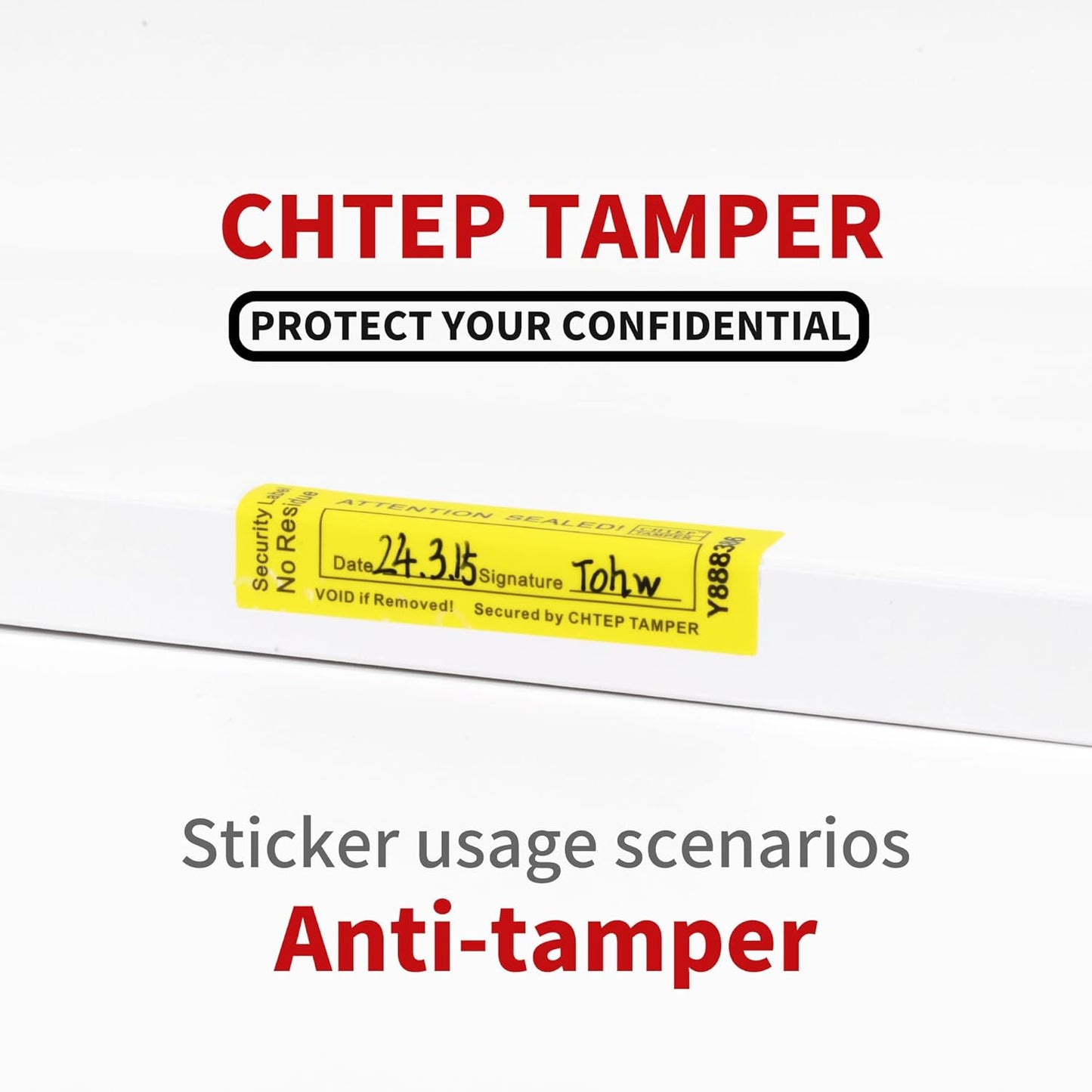 ChtepTamper 100 Pieces No Transfer Tamper-Evident Stickers Security Labels Great for Goods Shipping,Exchange of Agency Files, Privacy Protection or More(Serial Number 0.8 * 2.4inches Yellow)