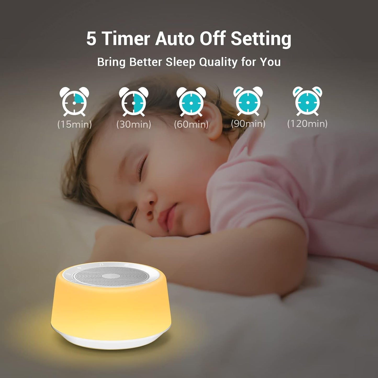 BGOVERSS White Noise Machine with 30 Soothing Sounds and 7 Colors Warm Night Light for Sleeping, 5 Timers Portable Plug in Sound Machine for Baby, Adults, White Color