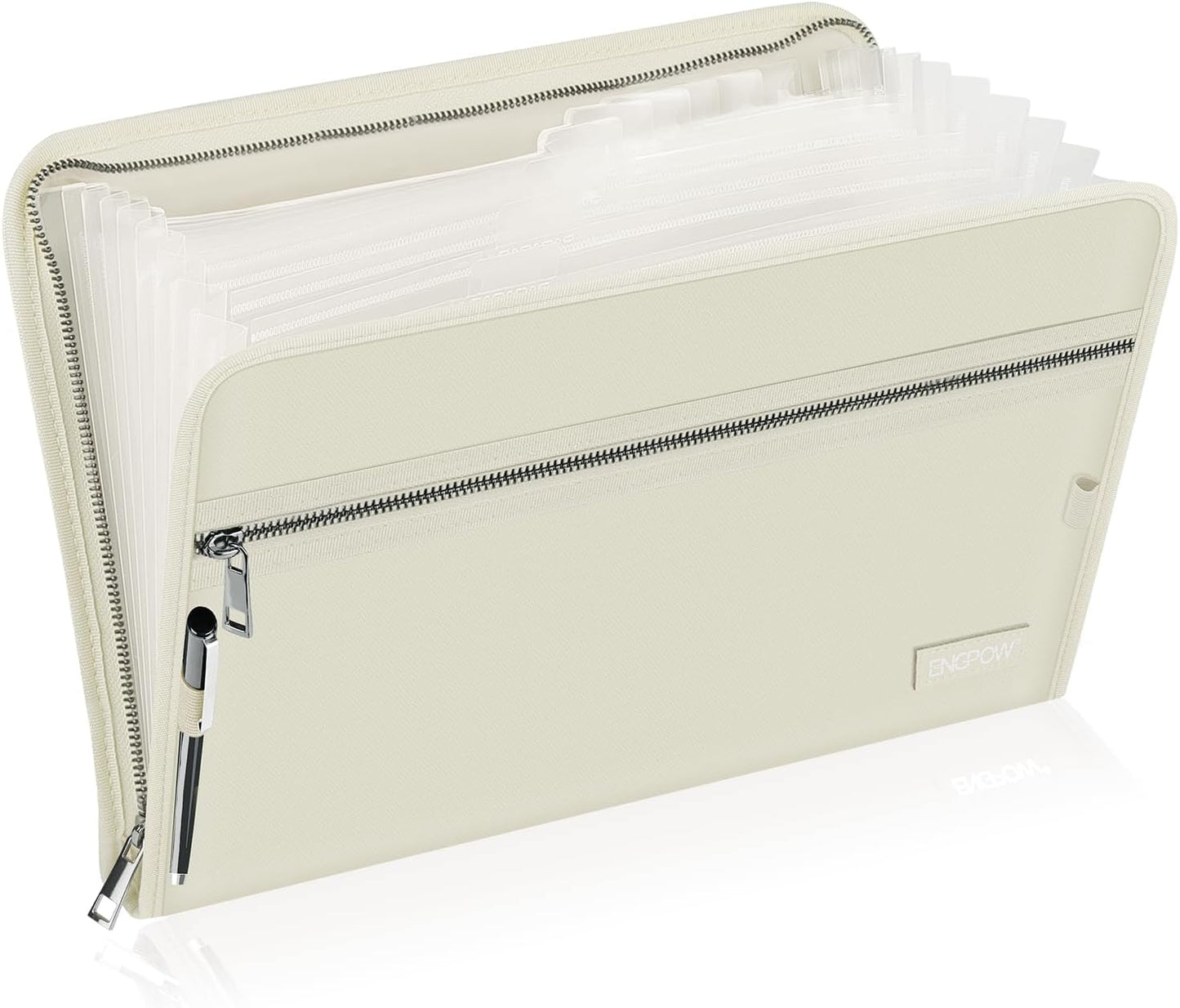 ENGPOW Accordion File Organizer,Fireproof 13 Pockets Expanding File Folder,Document Organizer Folder with Zipper＆Labels,Portable Home Travel Safe Storage for Letter A4 Files and More,Beige