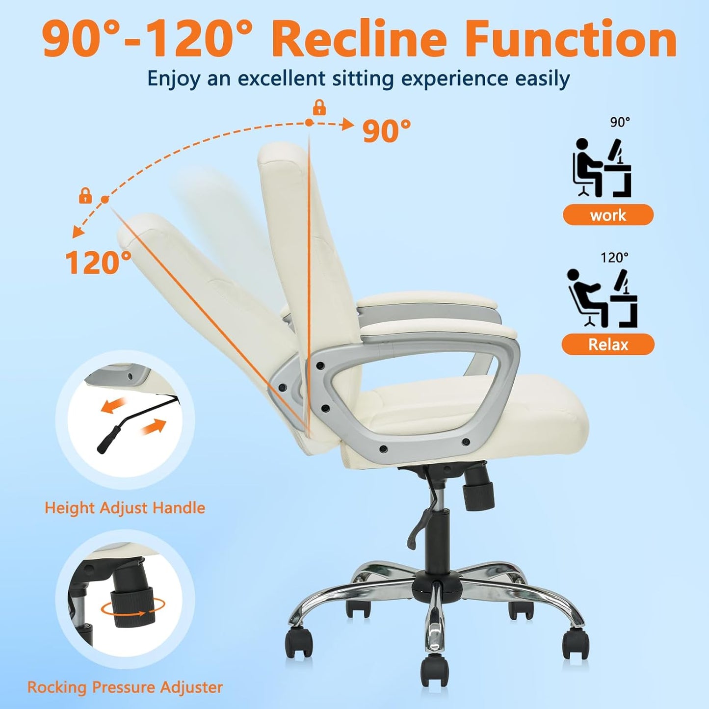 CLATINA Office Computer Desk Chair Executive Mid Back Chair Comfortable Ergonomic Managerial Chair Adjustable PU Leather Home Office Desk Chair Swivel, White 2PK