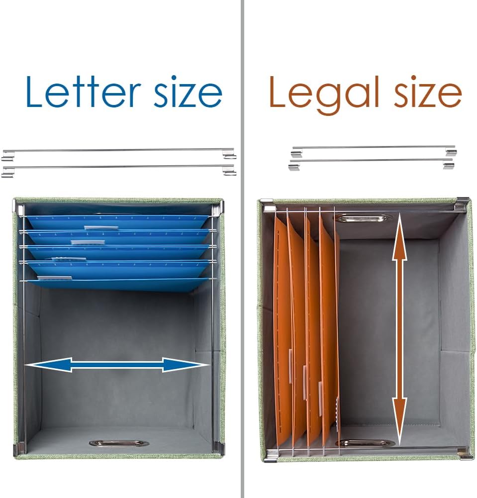 PRANDOM File Organizer Box - Set of 4 Collapsible Decorative Linen Filing Storage Hanging File Folders with Lids Office Cabinet Letter/Legal Size Green 17.1x14x11.1 inch
