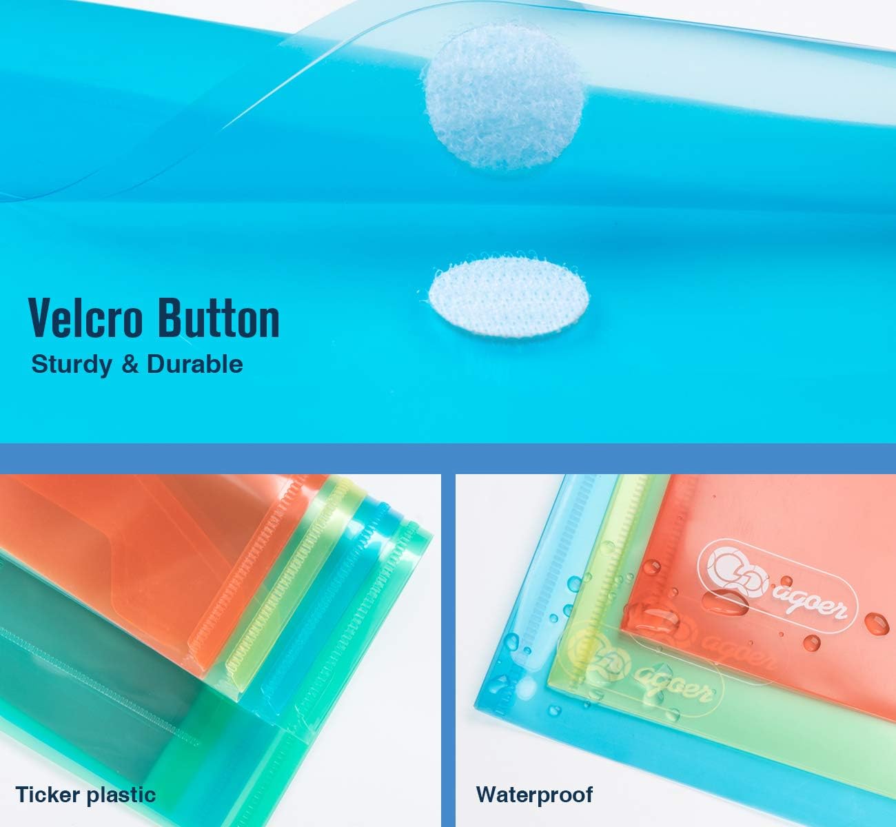 24 Pack Folders Plastic Envelopes, Colorful Plastic File Folders for Document, Letter A4 Size Poly File Envelopes with Label Pocket, Hook & Loop Closure for School Home Work Office Organizer, 6 Colors