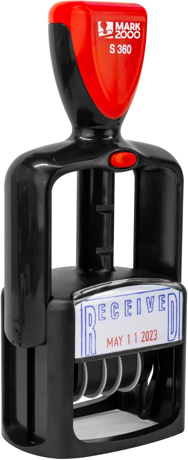 Self-Inking Rubber Date Office Stamp with Scanned Phrase - Blue Ink - 12-Year Band