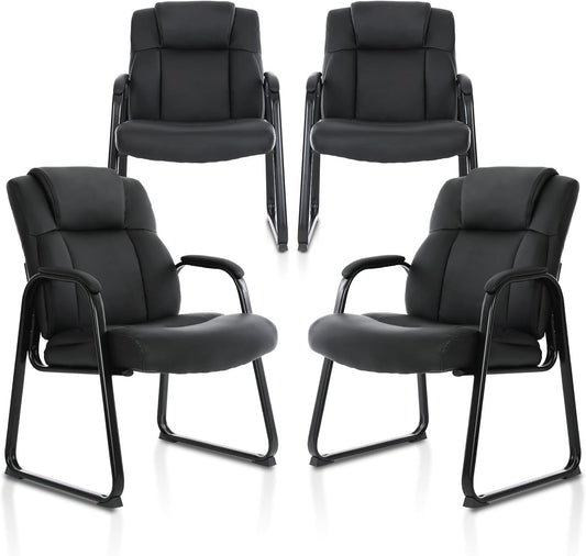 CLATINA Big & Tall 500 lb. Guest Chair, Leather Reception Chairs with Sled Base and Padded Arm Rest for Waiting Room Office Home and Meeting Conference-Black (4 Pack)
