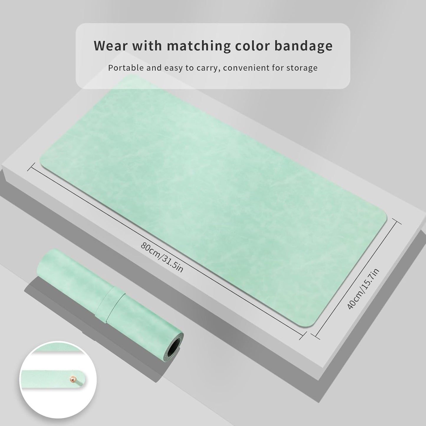 Crazy Horse Leather Desk Mat Large Mouse Pad Laptop Computer Desk Pad Waterproof Non-Slip Table Blotter Desktop Keyboard Writing Pad for Office and Home (Light Green, 120x43cm)