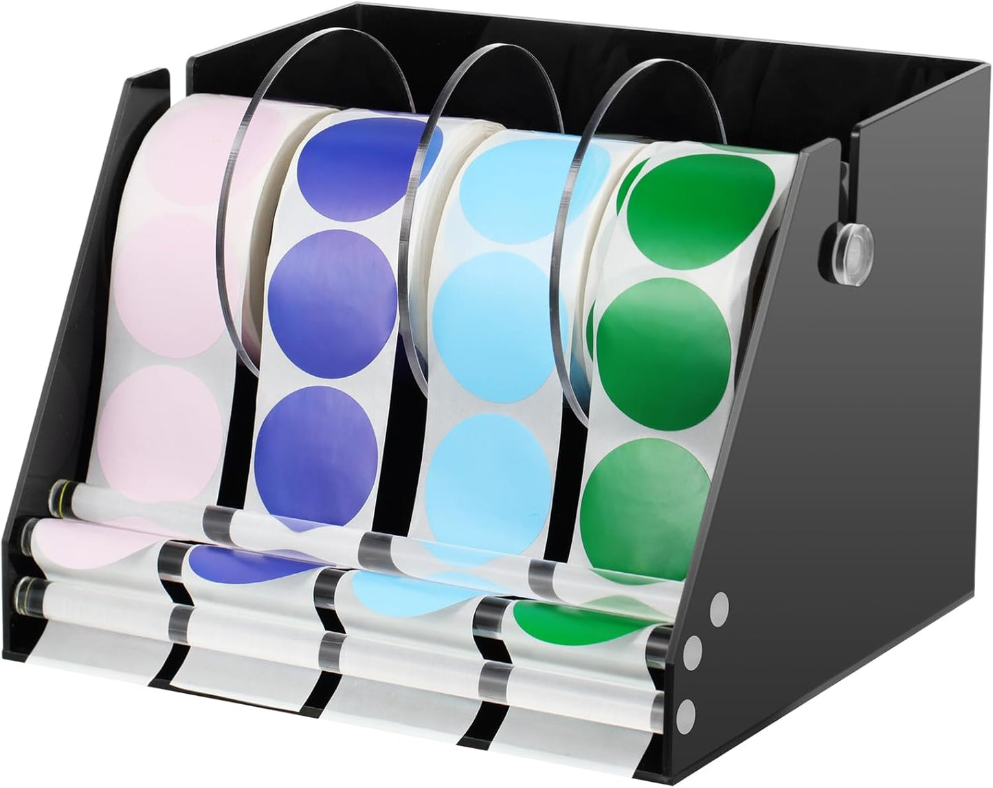 Adjustable Label Dispenser Acrylic Sticker Roll Dispenser Label Roll Holder Multi Use Sticker Holder Organizer Stand for School Gifts and Home Office Desktop(4 Disks)