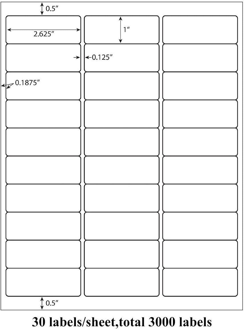 9527 Product 30 up 1 x 2-5/8 Sticker Labels Shipping Address Labels 1000 Sheets SKU Labels for Laser/Ink Jet Printer,Total 30000 Labels