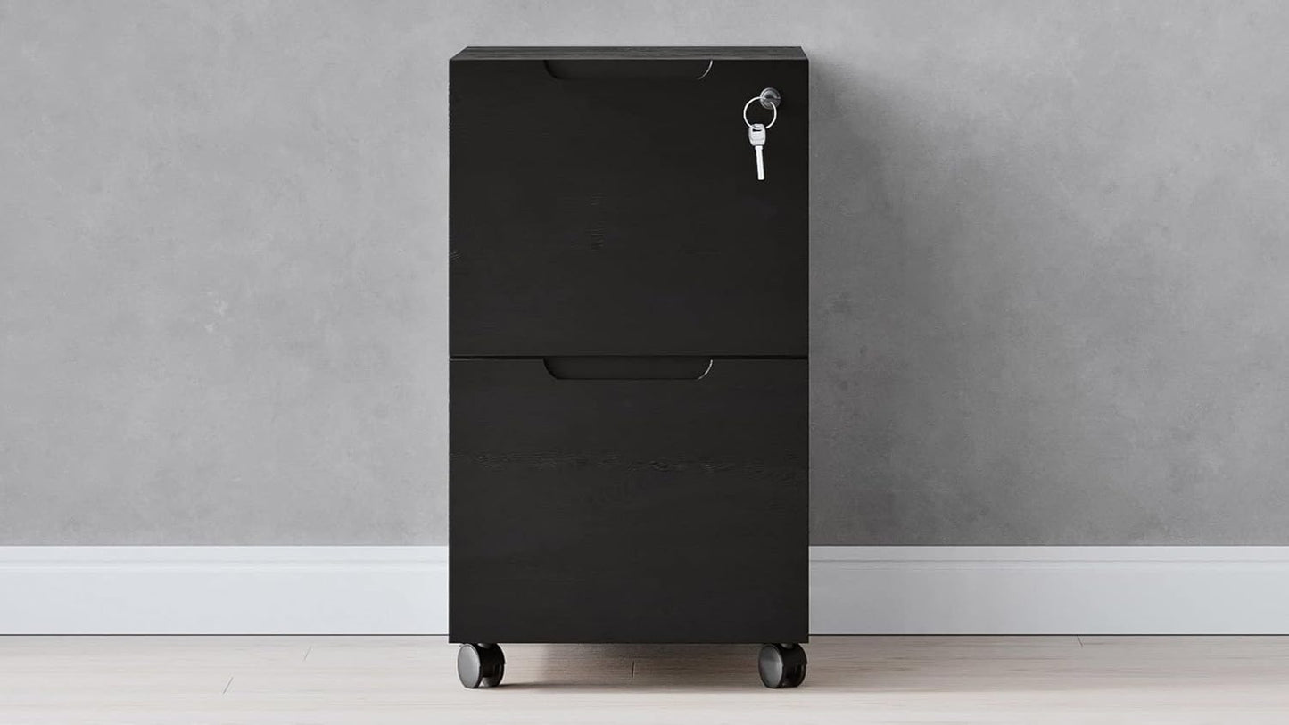 ZURI Hayes Modern 2 Drawer Mobile Legal and Letter Filling Pedestal - Black