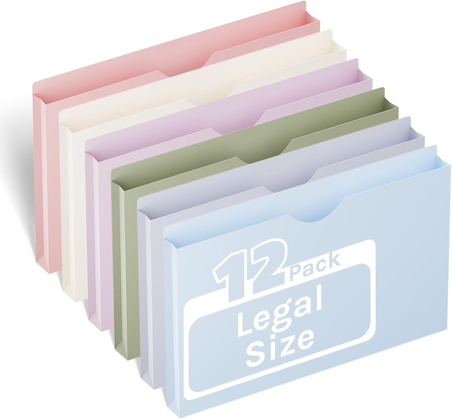 ANSOOK Plastic File Jackets,1" Legal Size Manilla Folders,12 Pack Expanding File Folder,Expansion Pocket,File Cabinet Folders,Reinforced Straight Cut Tab,Morandi Color Manila Folder for Office Home