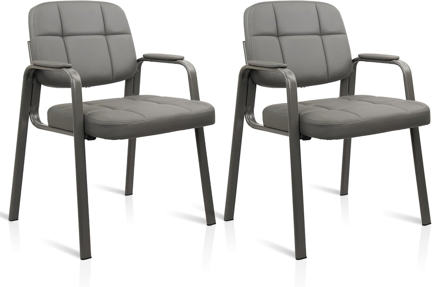 CLATINA Waiting Room Guest Chair with Bonded Leather Padded Arm Rest for Office Reception and Conference Desk(Grey 2 Pack)