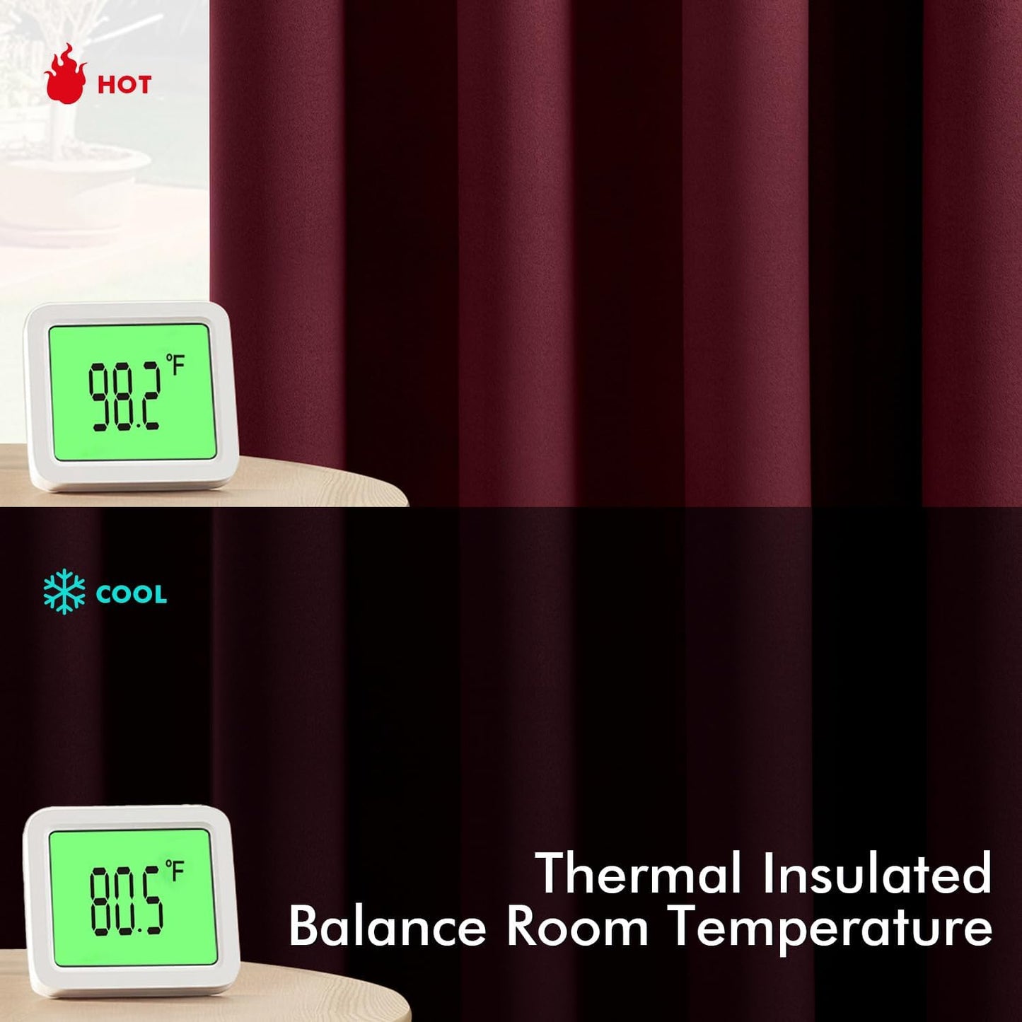 MIULEE Burgundy Red Blackout Curtains - Thermal Insulated Bedroom Curtains Room Darkening Drapes for Living Room Kitchen Grommet Top Light Blocking Window Treatment, 40 x 45 Inches Long, 2 Panels