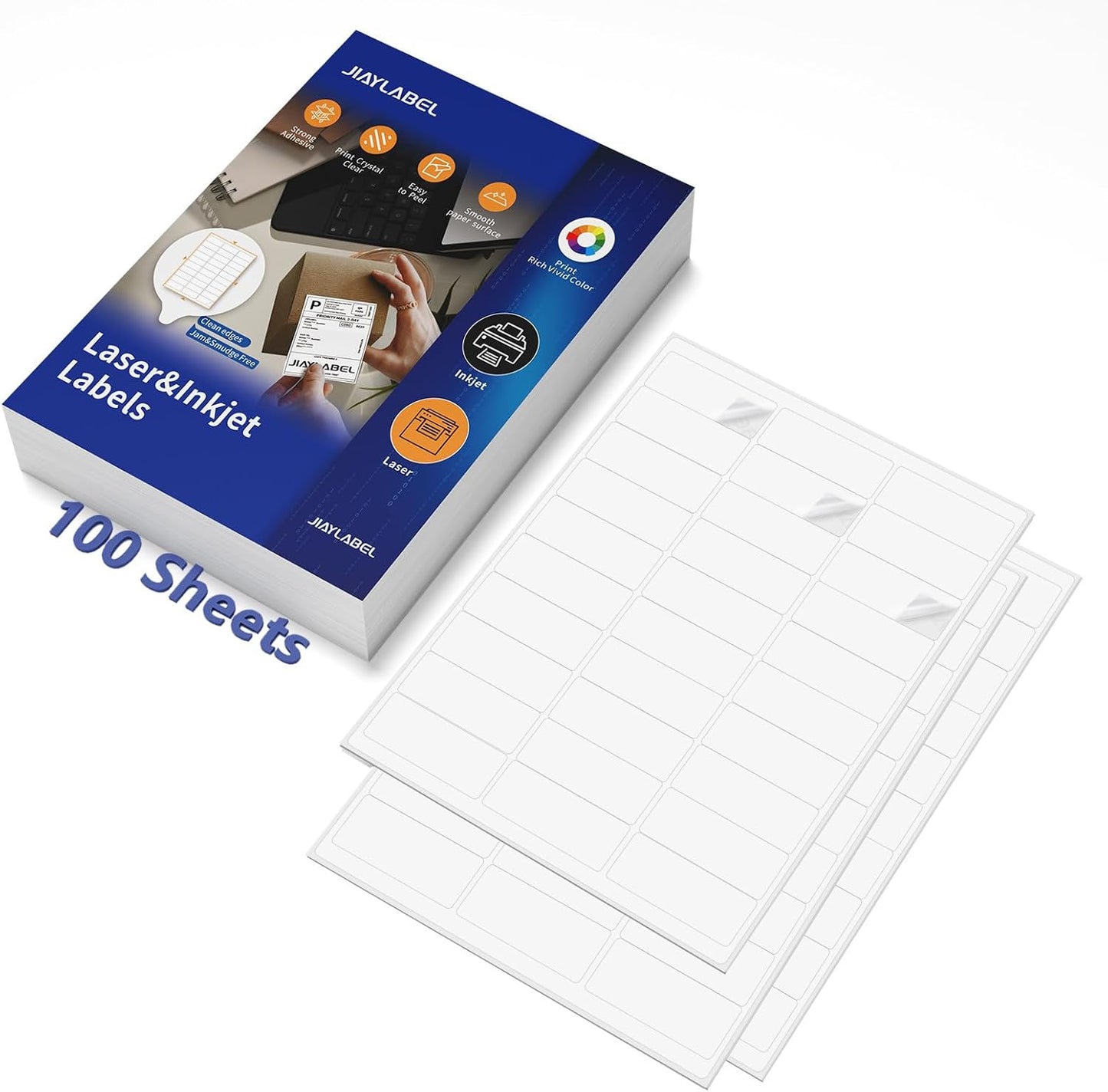 Shipping Label Return Address Mailing Stickers Paper 1" x 2-5/8" for Inkjet Printer 5160 5260 8160 Printing Printable Easy to Peel to Write on Envelope Blank Matte White 8.5 x 11, 100 Sheets