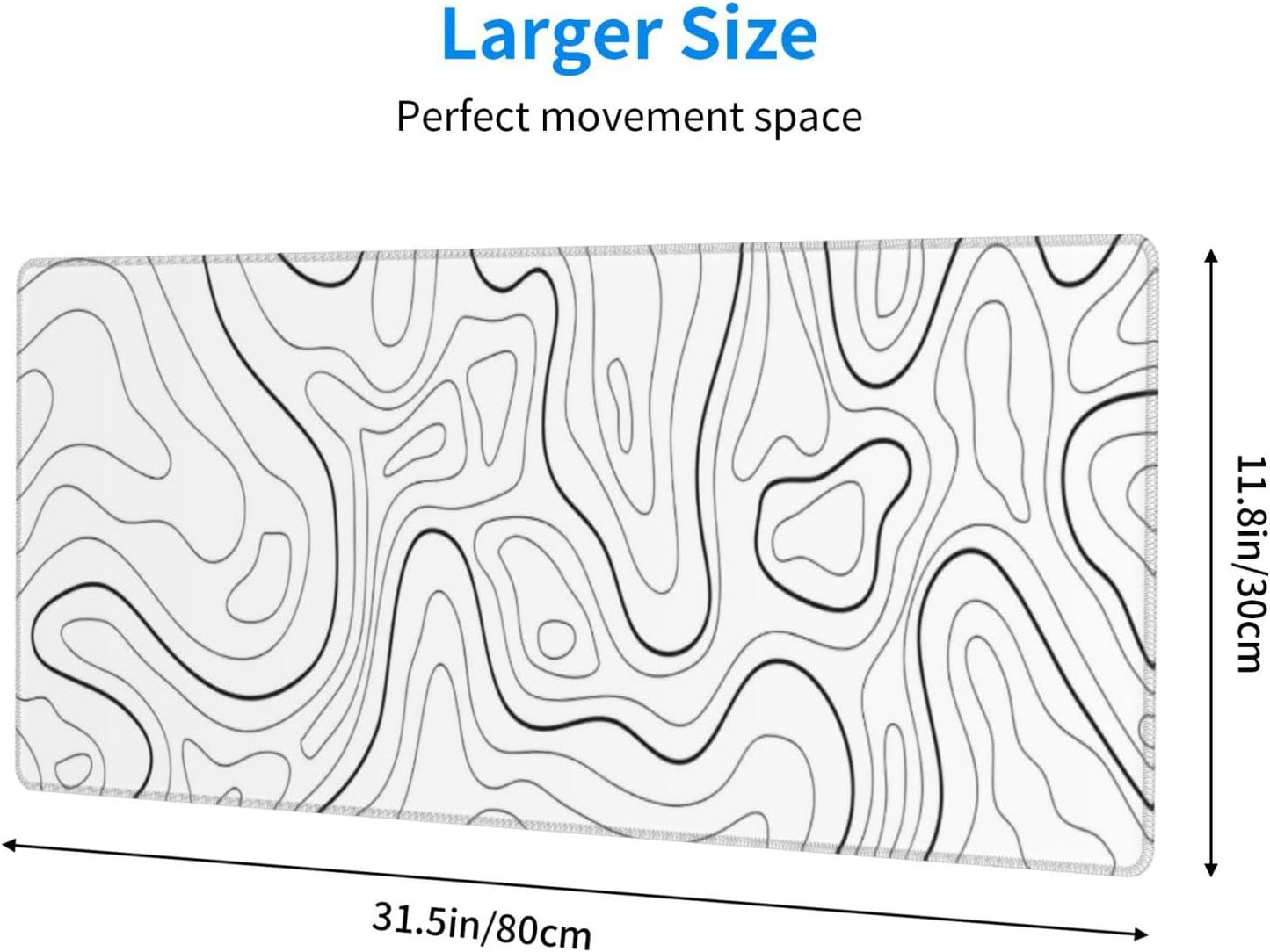 Extended Gaming Mouse Pad, Large Gaming Mouse Waterproof with Stitched Edges, Non-Slip Desktop Pad for Home and Office, Level Up Your 31.5x11.8 Inch… (White Topographic)