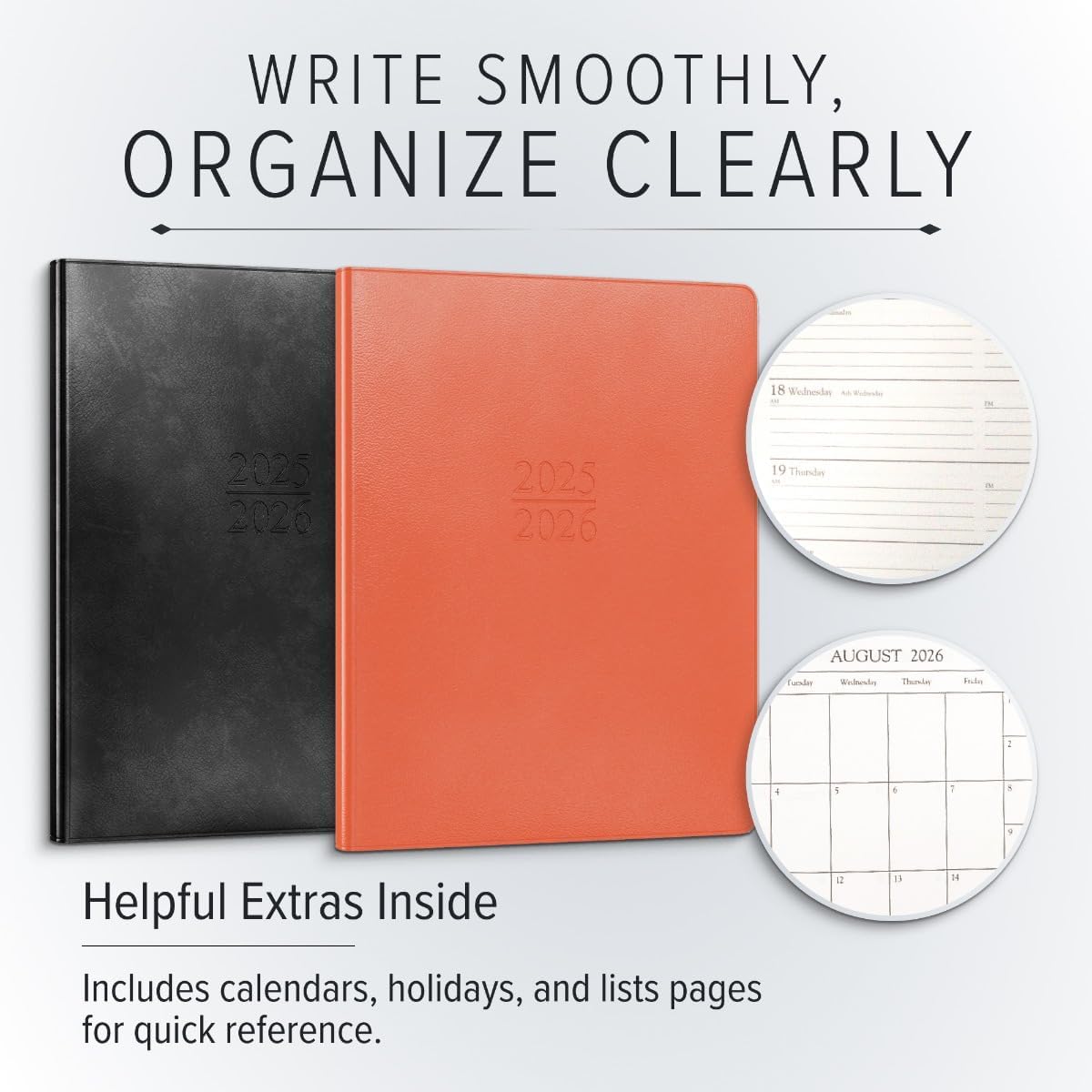 Gallery Leather Academic Planner 2025-2026, Teacher and Student Weekly Monthly Planner, Elegantly Bound Calendar with Gold-Gilded Page Edges, 18 Months - Acadia Hope - 9x7"