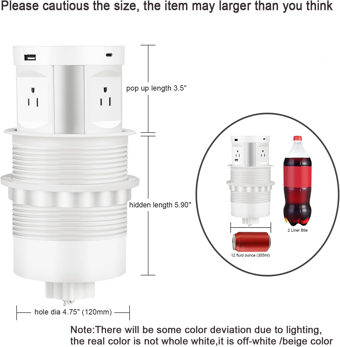 Automatic Pop up Outlet, Wireless Charger Power Strip Surge Protector Recessed Outlet, 4 AC Plug + Type-A and Type-C USB Port Outlets for Countertop Kitchen Island Conference Workbench, ETL Listed