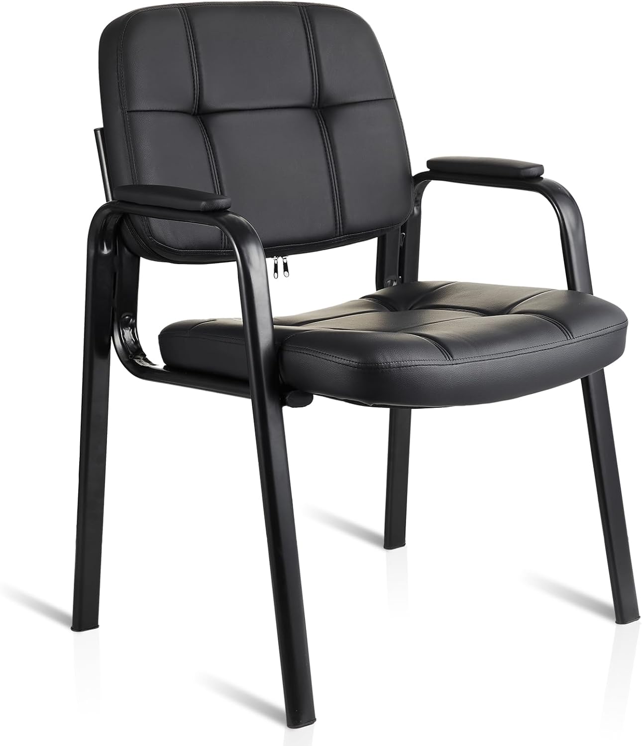 CLATINA Waiting Room Guest Chair with Bonded Leather Padded Arm Rest for Office Reception and Conference Desk Black