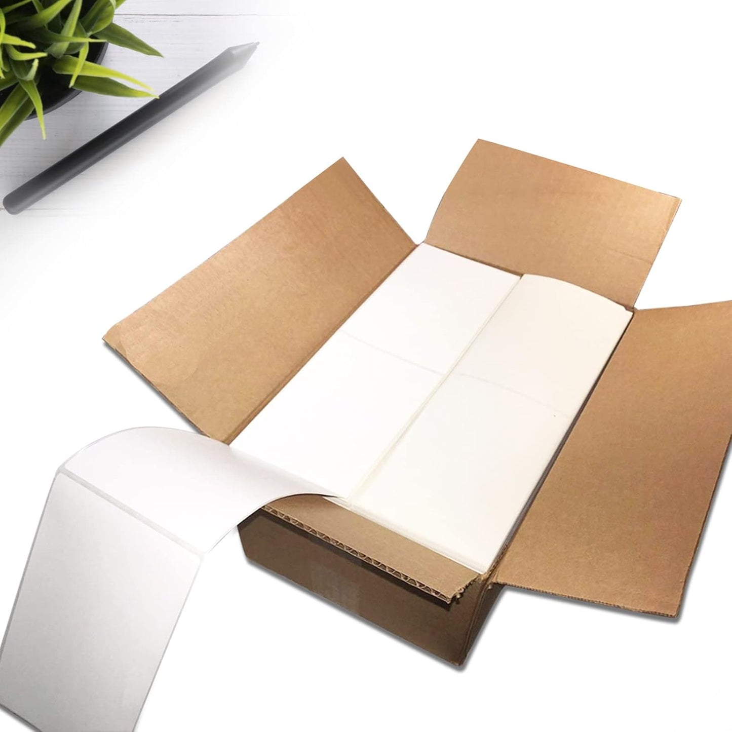 RyhamPaper 4" x 6" Fanfold Label Direct Thermal Labels - White Shipping Mailing Postage Labels, Perforated, Permanent Adhesive 2000 Labels Per Stack (2 Stacks - 4000 Labels)