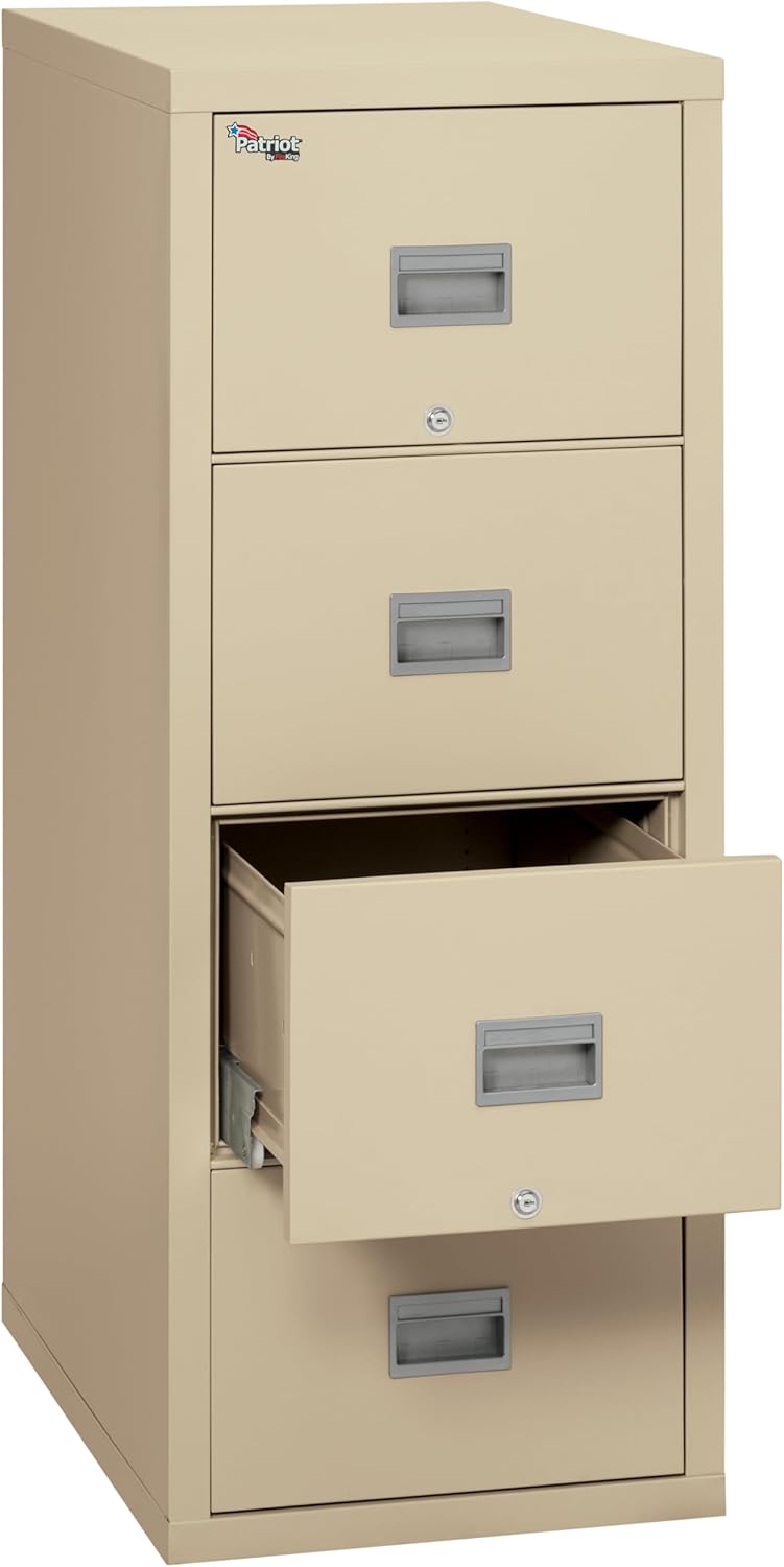 FireKing Patriot Vertical 4 Drawer Legal & Letter Fire Safe File Cabinet, Key Lock, 1 Hour Fire Rated UL Rated & Water Resistant, USA Made, Parchment