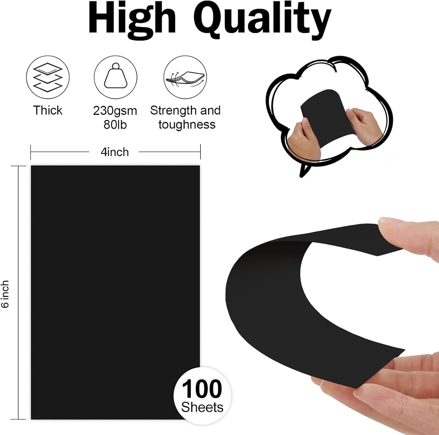 100 Pack Black Blank Index Cards 4x6 Card Stock Paper, Goefun 80lb Heavyweight Cardstock Unlined Notecards for Postcards, Photo Paper, Recipe