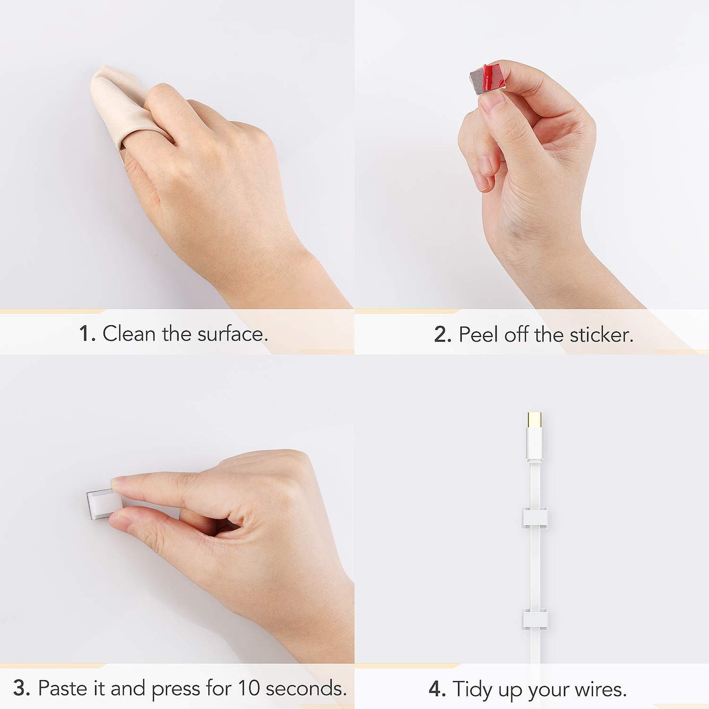 AGPTEK Ethernet Cable Clips, 100 PCS Adhesive Wire Clips, Flat Cord Clips Small Cable Holder Management for Home Wall Flat Ethernet Network Cord Organizer, Decoration Fairy Light Sticky Hooks, White