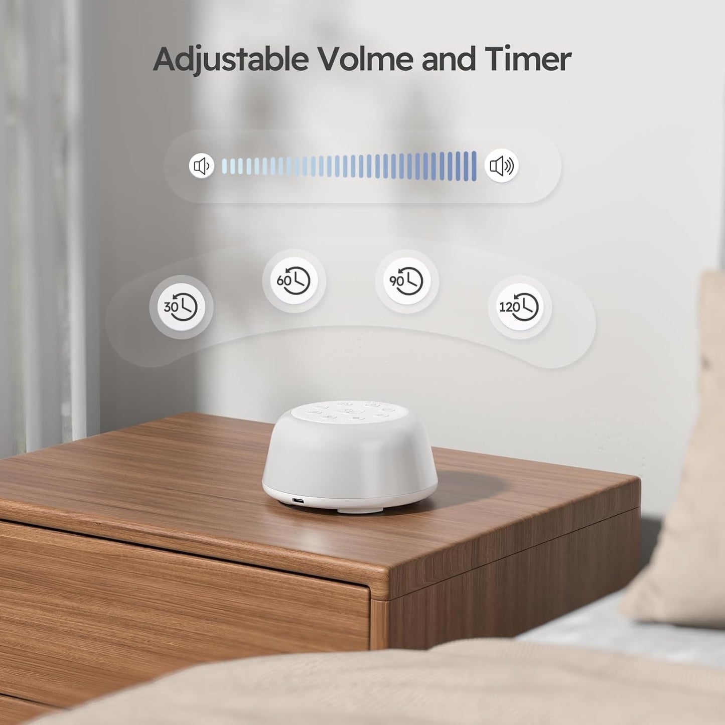 Rechargeable White Noise Machine with 9 Colors Night Light, Portable Sound Machine for Baby Adult Sleeping with 26 Soothing Sounds/4 Levels Brightness/5 Timers/32 Levels Volume for Home, Travel, Gift