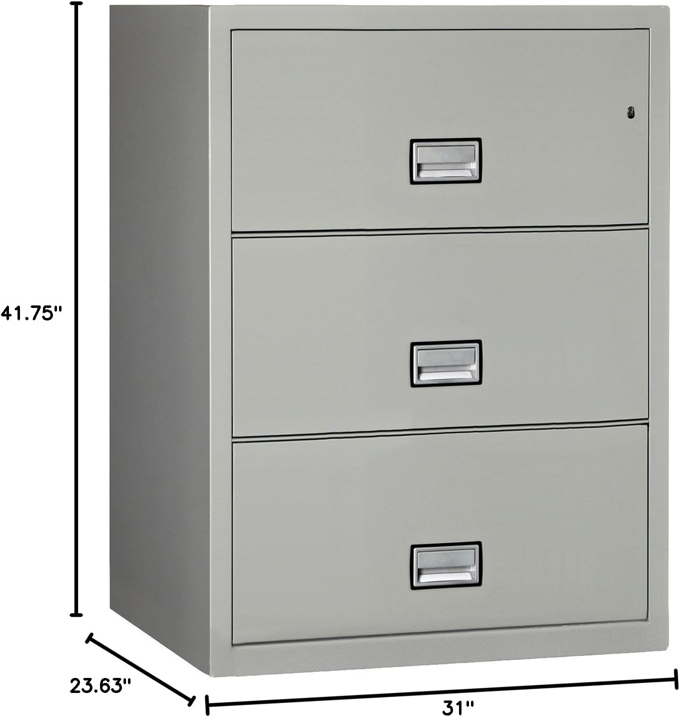 31 inch Wide 3-Drawer Lateral Fireproof File Cabinet – Legal and Letter Size Filing – Key Lock – Water Resistant – Fire Safe and Impact Rated – Light Gray Finish – Model LAT3W31LG