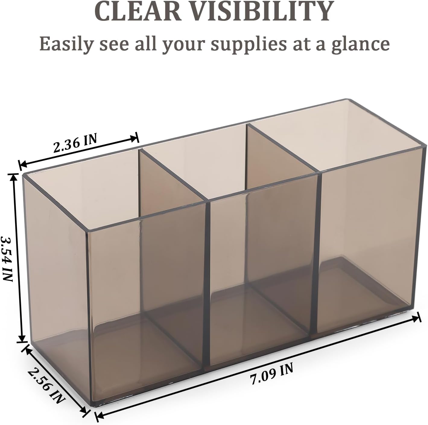Ludato 2 Pack Pen Pencil Holder for Desk, 3 Compartments Clear Acrylic Makeup Brush Holder straw holder Storage for Office Desk Accessories