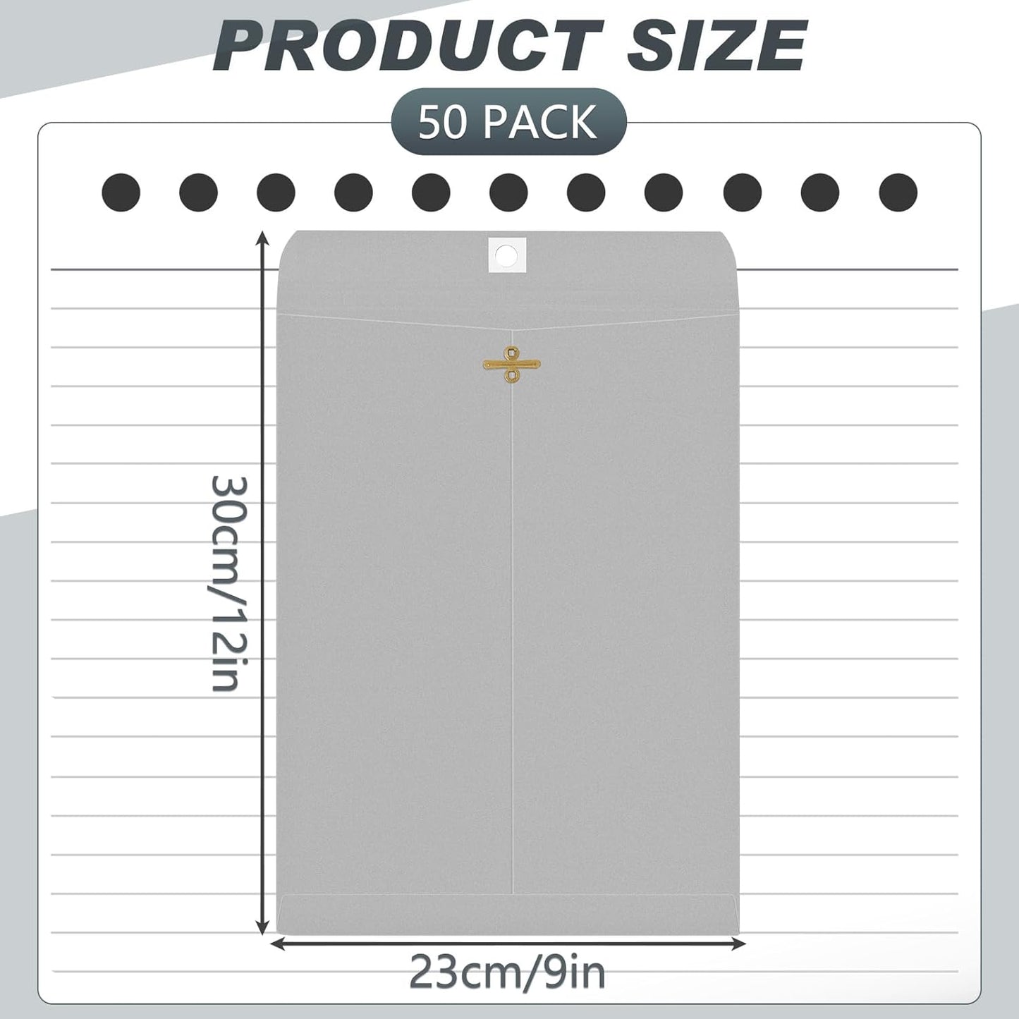 Geyee 50 Pcs 9 x 12 Inch Gray Manilla Clasp Envelopes Letter Size Mailing Envelopes with Clasp Closure for Filing Storing Documents Office Home Business School