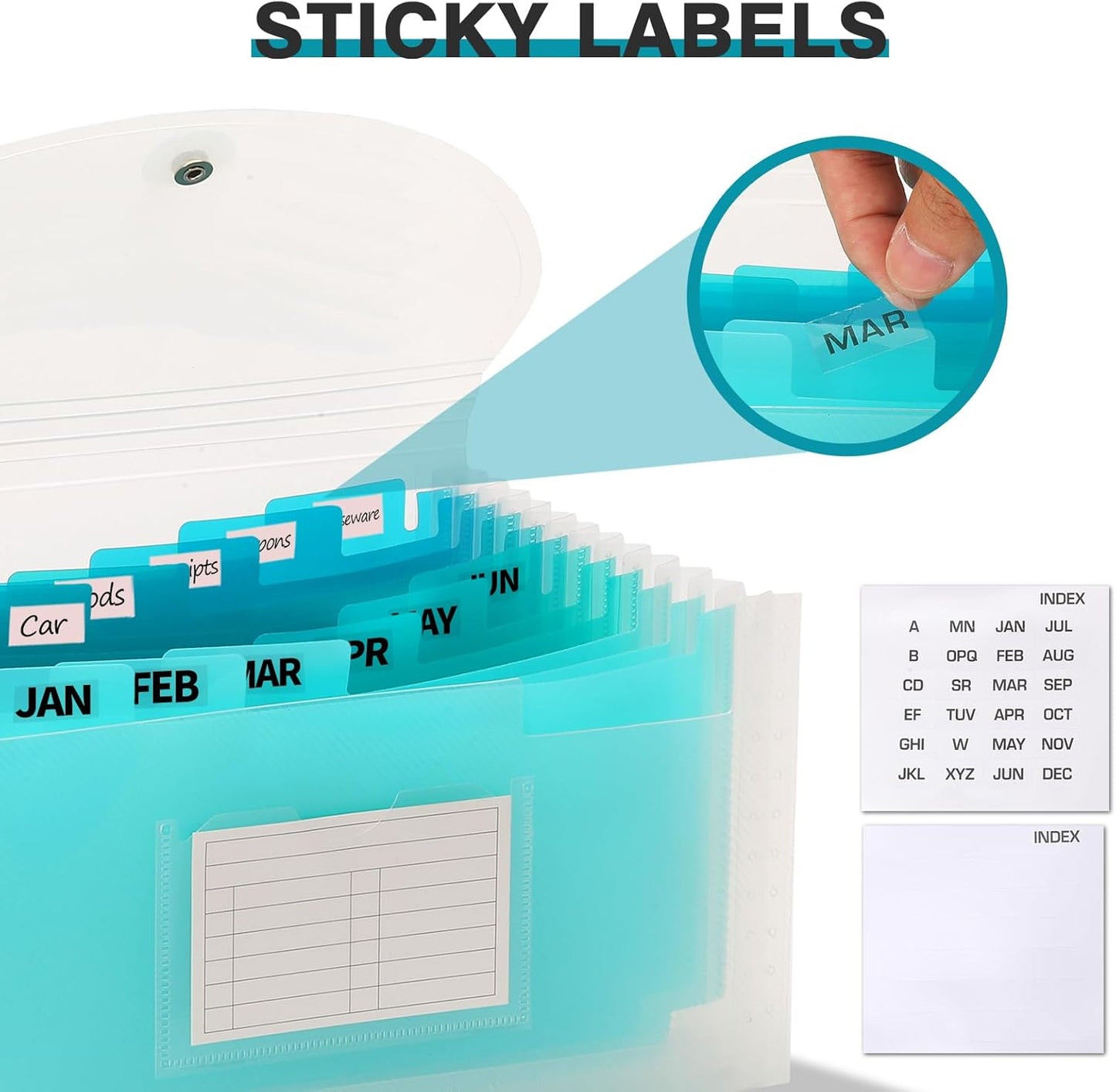 H4D Check Size 13 Pocket Expanding File Folder, Accordion File Organizer Wallet Case for Coupon Receipt Storage, 10 x 5.5 inches, Teal