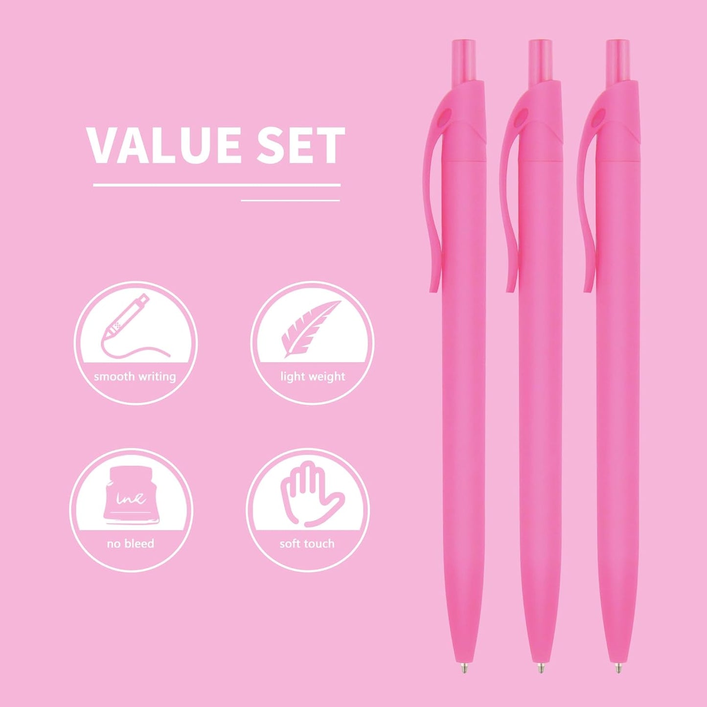 deegtran Pens Bulk, 50 Pack No Bleed Click Pens, Wholesale Retractable Ballpoint Pens, Pen Medium Point, Smooth Ink Pen, 1.0MM Pink Ink