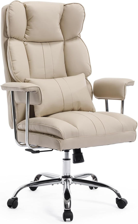 Big and Tall Office Chair 500lbs Wide Seat Executive Office Desk Chair High-Back Office Task Chair, Ergonomic Lumbar Support Computer Office Chairs for Heavy People(Beige)