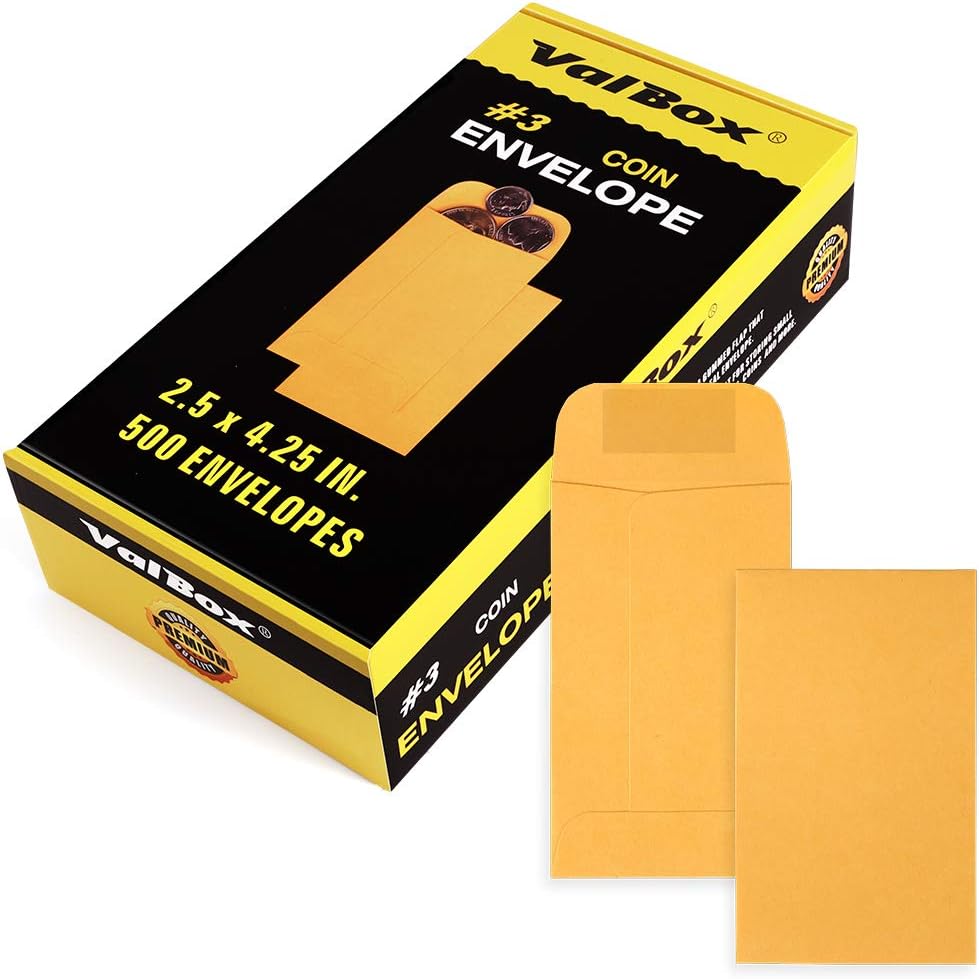 ValBox Coin Envelopes Small Parts Envelope with Gummed Flap for Home, Garden or Office Use, Kraft Seed Envelopes 500 per Box (Brown, 3 (2.5x4.25 Inches))