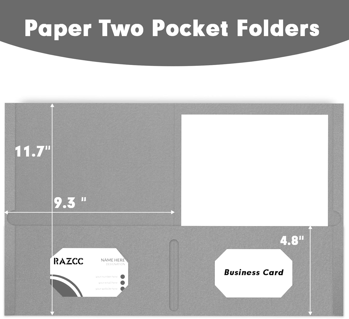 Two Pocket Folders, RAZCC 50 Pack 2 Pocket Folders Fit Letter Size Paper, Paper Folders with Pockets for School Office Business Home, Grey