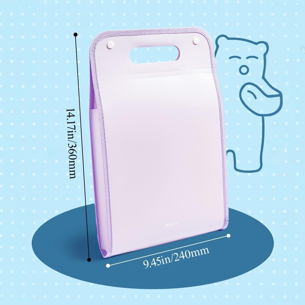 M&G Expanding File Folder 13 Pockets Accordion File Organizer with Labels, Portable Document Receipt Organizer Hold A4 Letter Size Paper, Waterproof Folder for Schoolbag Office Supplies (Purple)