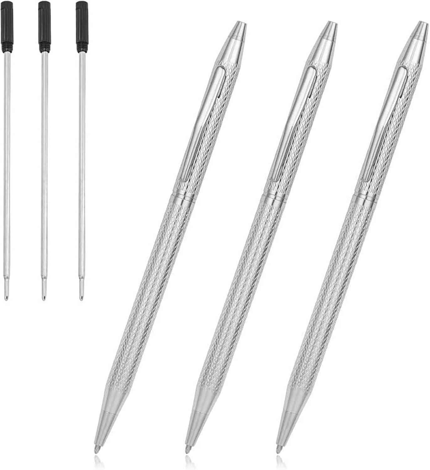 Cambond Ballpoint Pens Fancy Pens - Wedding Guest Book Metal Pen Uniform Christmas Gift Sliver Pen Black Ink 1.0mm Medium Point, 3 Pens with 3 Refills (Silver)