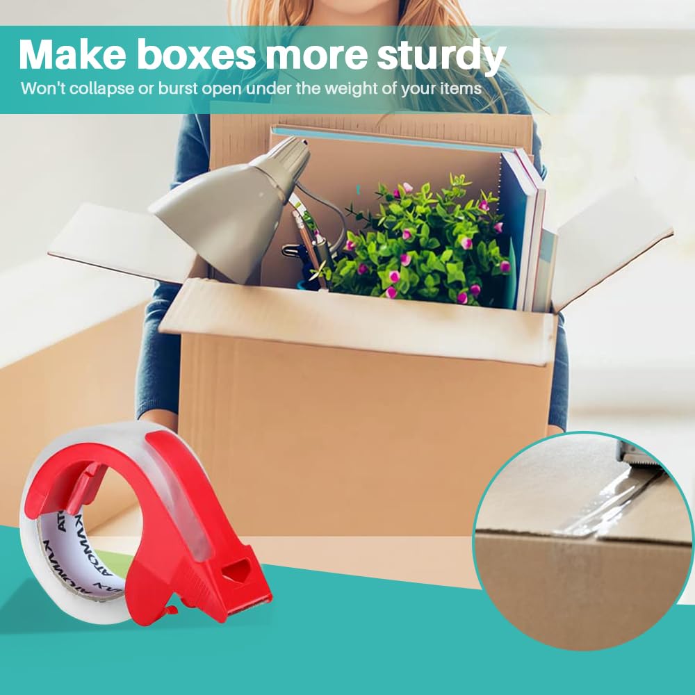 KAMOTA Packing Tape, 12 Rolls Heavy Duty Clear Packaging Tape for Shipping Packaging Moving Sealing, 2 inches Wide, 65 Yards Per Roll, Total 780 Yards with 2 Dispensers