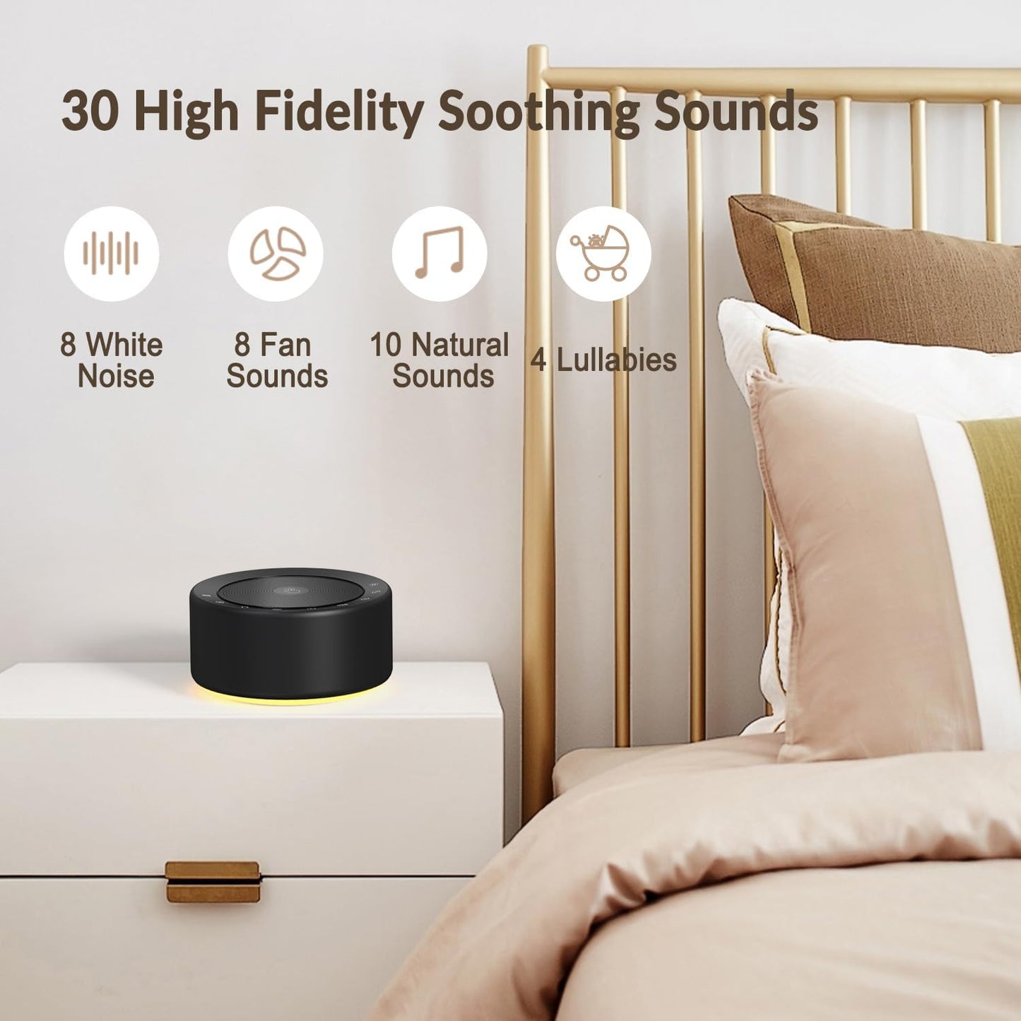 Nursery Lamp with Sound Machine, Mood Lighting, 7 Colors Night Light, 30 Soothing Sounds, White Noises for Baby, Adults. Timer, Plug in, Memory Function, Touch Control