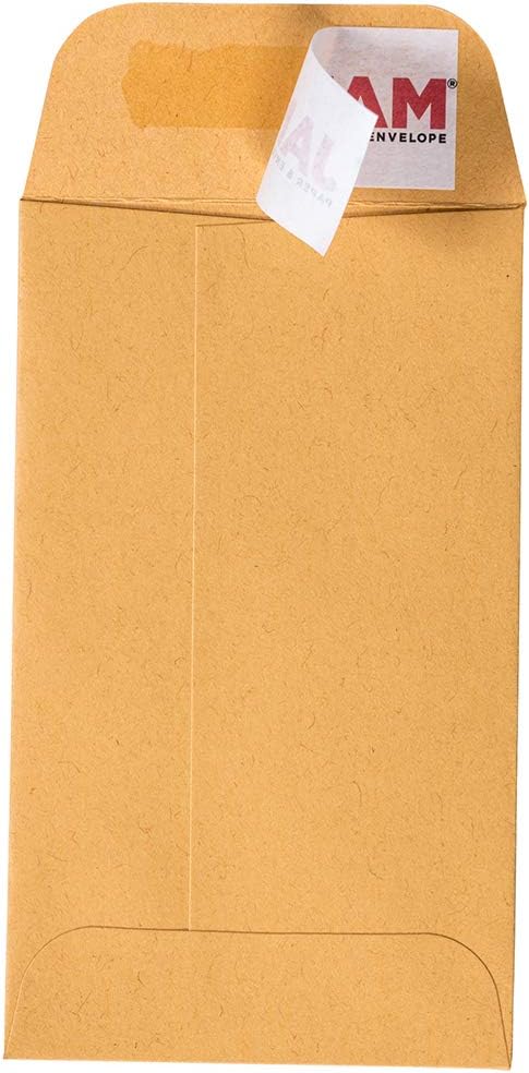 JAM PAPER #3 Coin Business Commercial Envelopes with Peel and Seal Closure - 2 1/2 x 4 1/4 - Brown Kraft Manila - 50/Pack