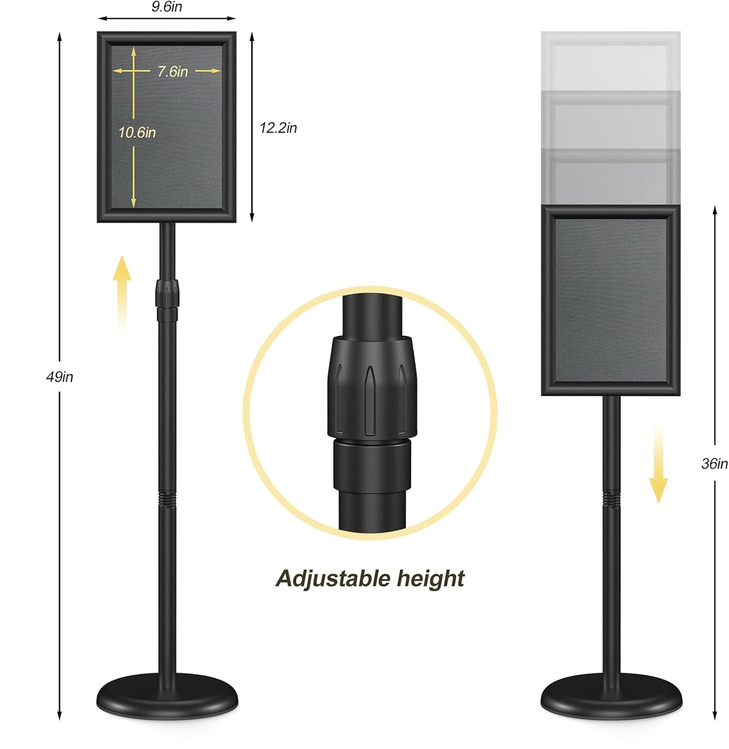 Relx Sign Holder Stand 8.5x11 inch - Adjustable Floor Standing Sign Holder - Signage Stand with Snap-Open Frame Display for Malls,Schools,Restaurants