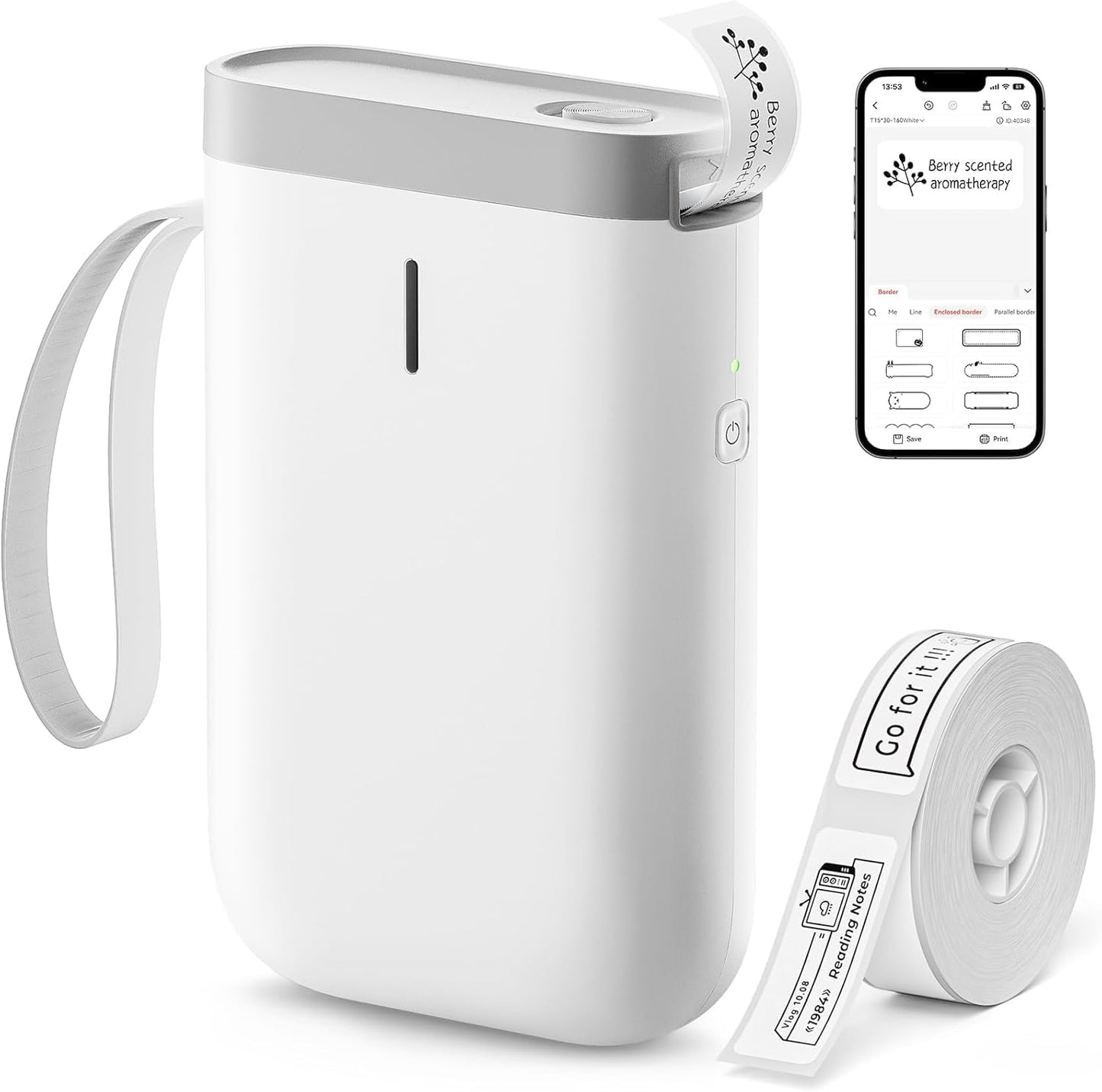 DEEPIN Label Maker Machine Portable Bluetooth Label Maker with Tape, Thermal Label Printer Multiple Templates for Phone, Mini Label Sticker Printer for Business Office Organization (White)