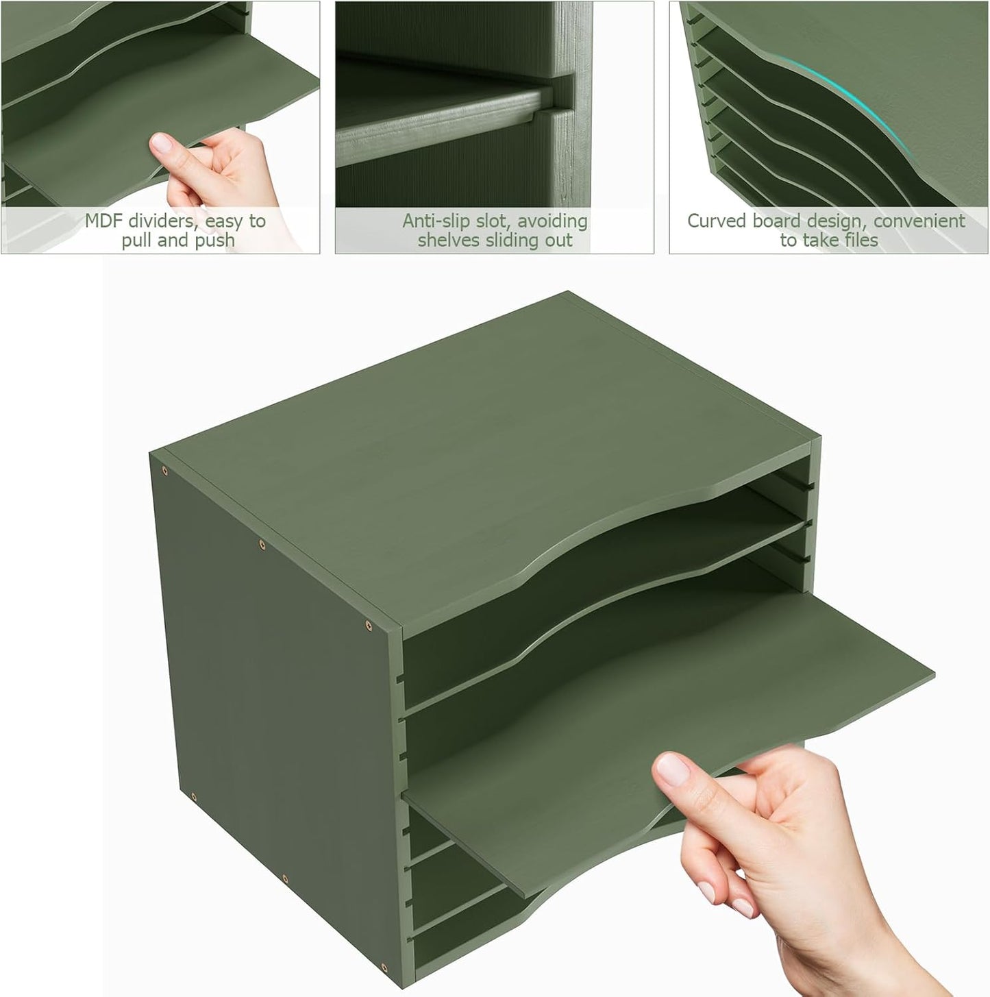 Bamjoy Bamboo 5 Tier Desktop Organizer, Paper Organizer Mail Sorter, File Holder Letter Document Storage with Adjustable Shelves for School Home Office, Forest Green